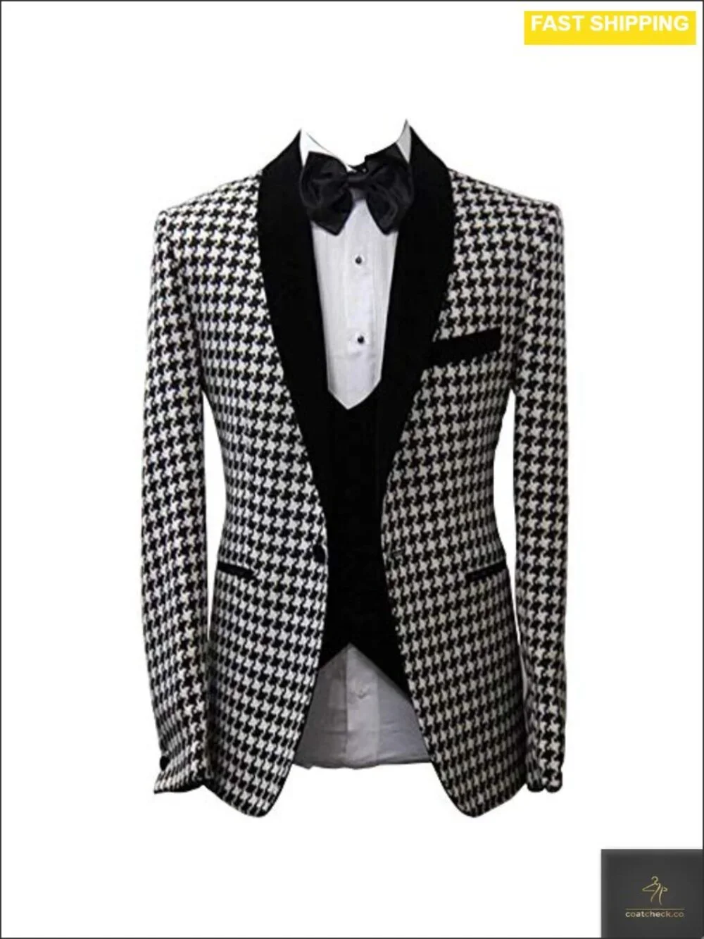 Mens Houndstooth Shawl Lapel Slim Fit Tuxedo Blazer for Wedding Prom